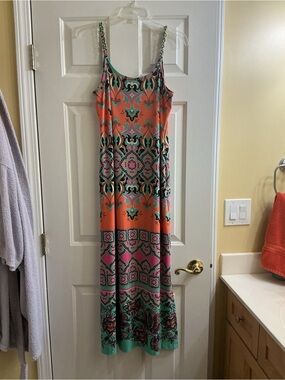 MSK Coral and Teal Printed Maxi Dress